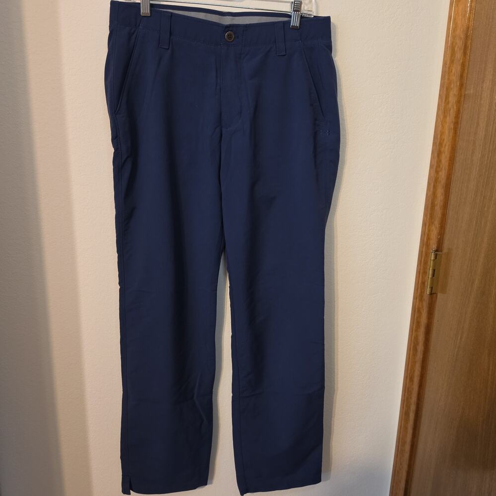 Under Armour Pants Mens 34X32 Navy Blue Performance Chino Golf Flat Front Logo